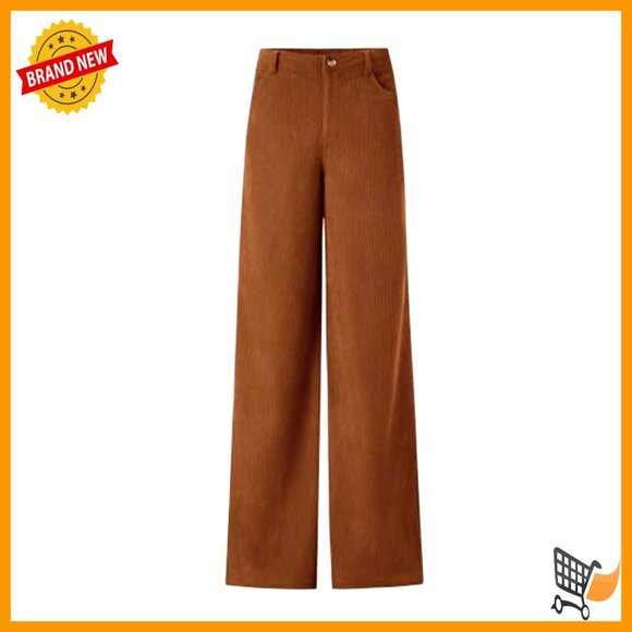 High Waisted Wide Leg Corduroy Pants Elastic Waist Casual Trousers - Picture 5 of 6